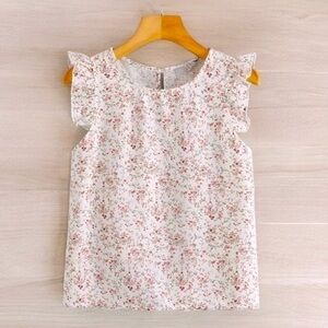 Floral White Pink Ruffle Sleeves Top